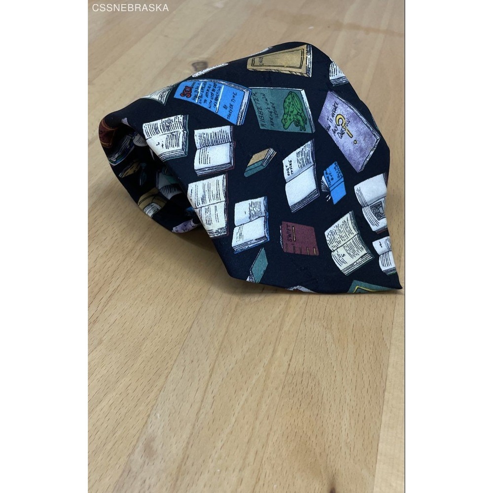 Nikole Miller Vintage 1996 Library Books Silk Tie Necktie Dark -One Size